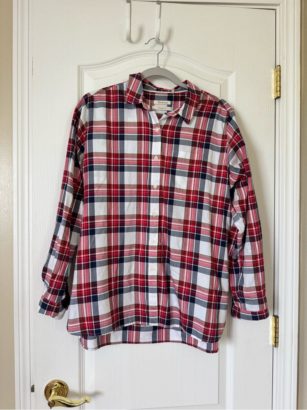 Barbour Newton Shirt Women’s Size 12 Plaid Button Front Cotton Lyocell